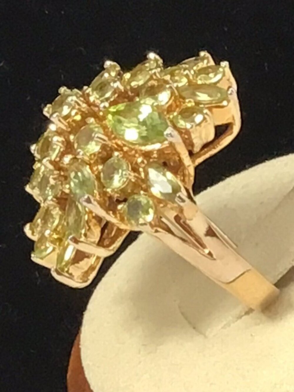 Peridot Cluster Ring Sterling Silver Gold Plated Size 6.75